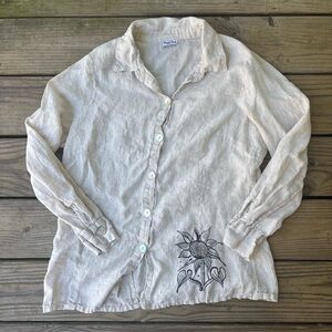 Match point 100% Linen Sunflower Button Up Shirt